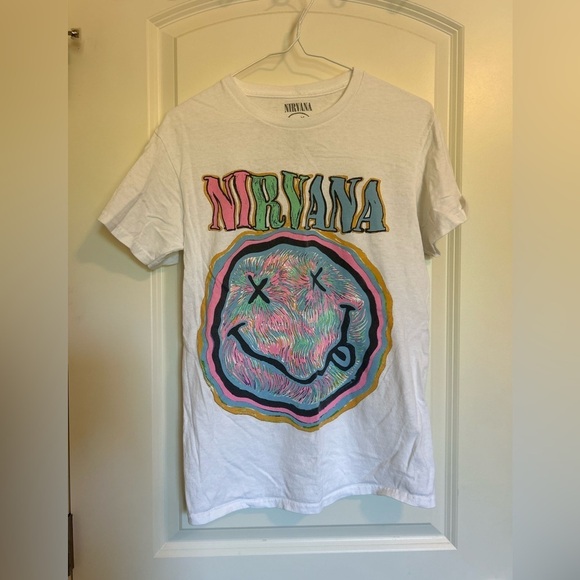 NIRVANA Tops - NIRVANA White Tee with Multicolor Graphic